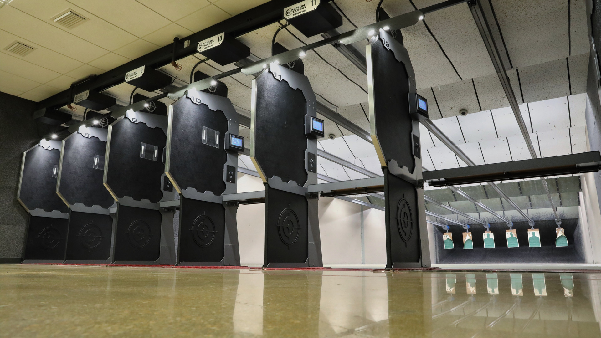 Indoor shooting range lanes at McQueeney Gun Club